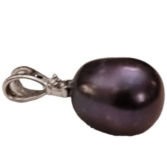 10K White Gold Gray Peacock Pearl & Tiny Diamond Pendant K739 - Picture 4 of 8